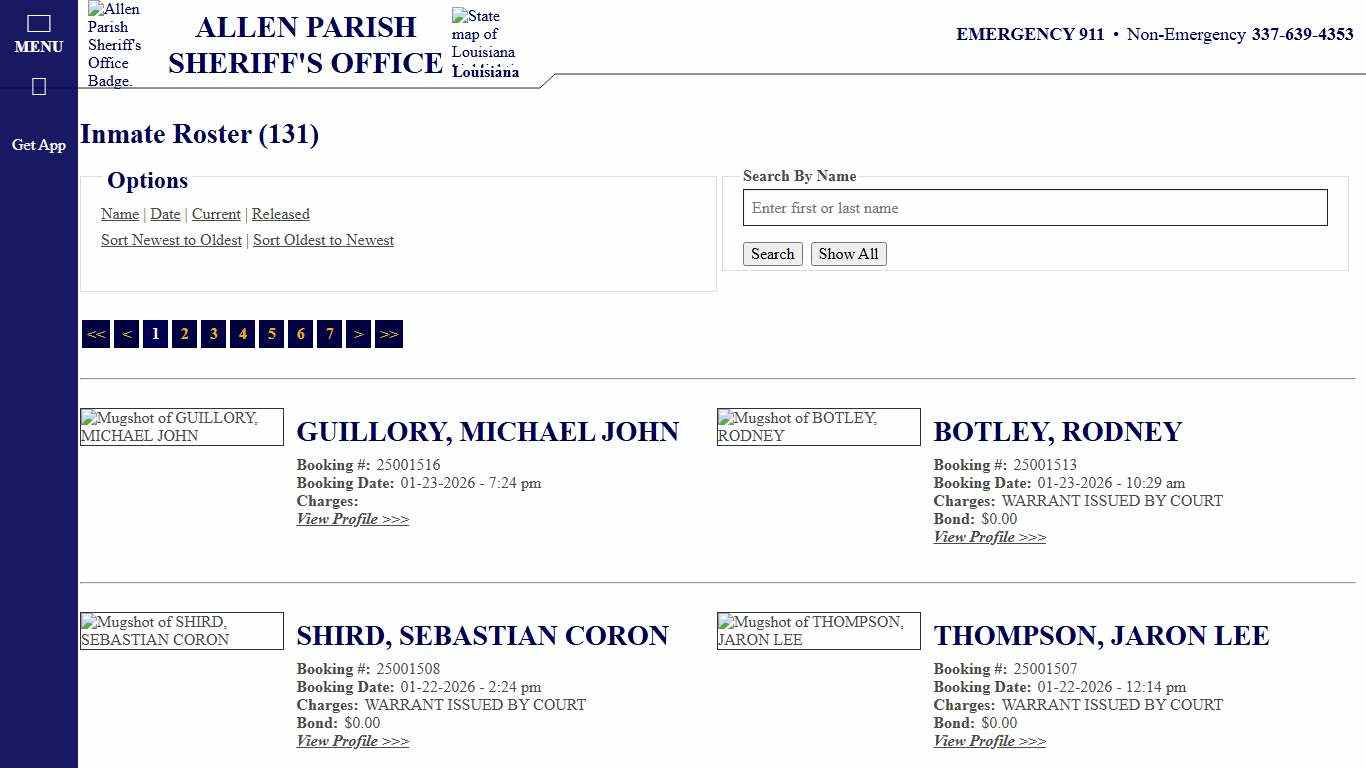 Inmate Roster - Current Inmates Booking Date Descending - Allen Parish Sheriff's Office